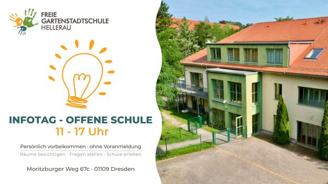 Das Schulgebäude mit Einladung zum Infotag.