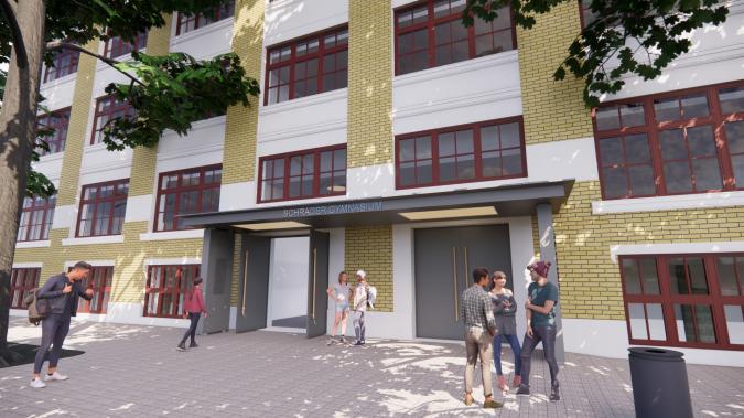 Haupteingang zur Schule Schraderhaus